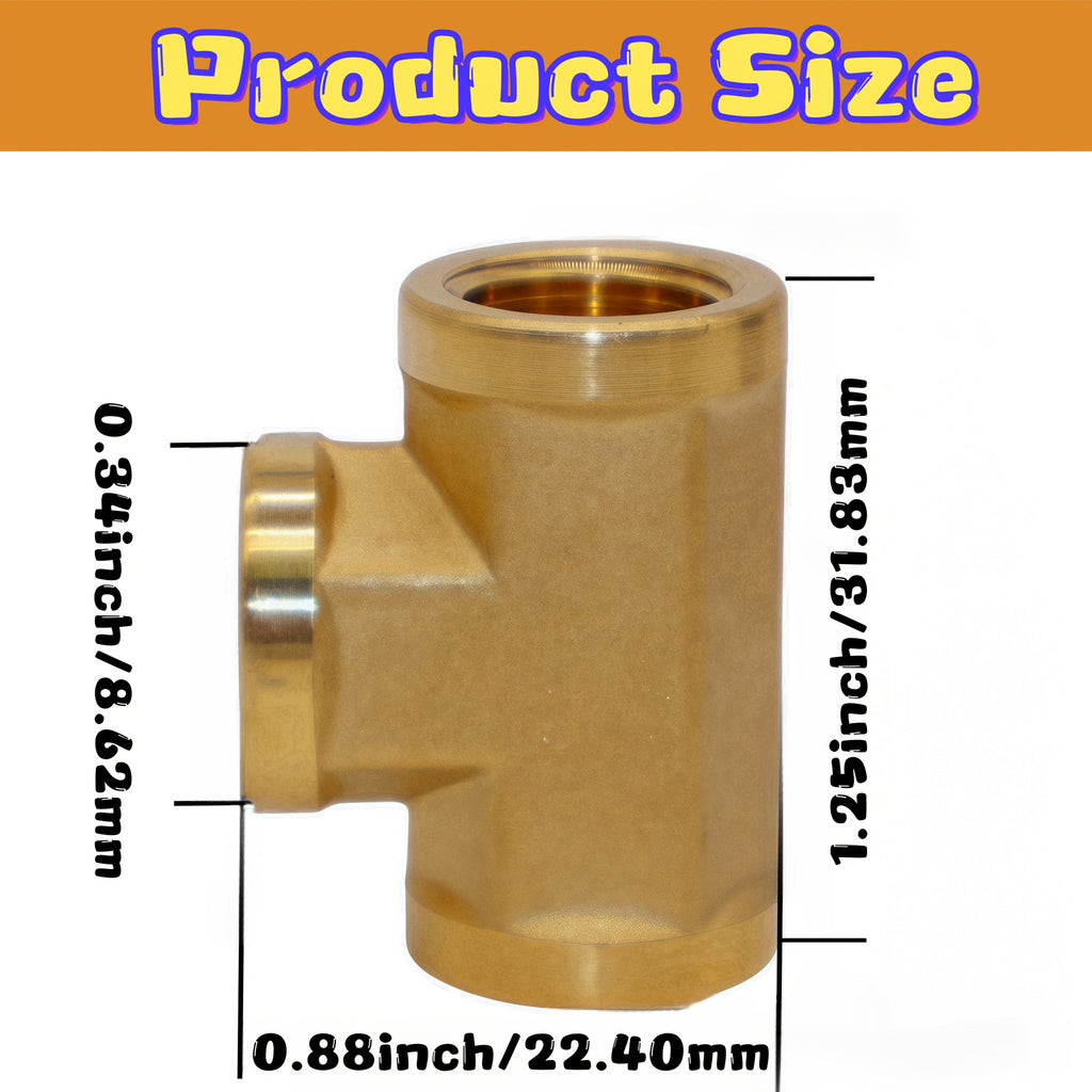 Brass Forged Pipe Tee Fittings NPT Female Threaded - 3-Way T-Shape Connector Couplings, Durable Metal Pipe Intersection Adapter for 1/8¡± 1/4¡± 3/8¡± 1/2¡± Pipes, Plumbing HVAC Gas Water Applications