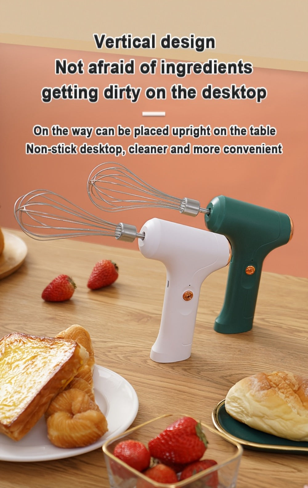 Wireless Electric Whisk Handheld Mixer - Rechargeable Cordless Egg Beater with Vertical Stand Design, Long Battery Life, Powerful Motor for Baking, Custard, Cream & Desserts, Kitchen Gift
