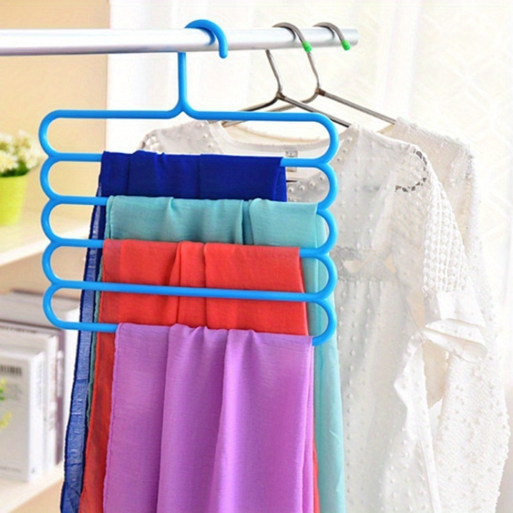 Multi-Layer Pants Hangers Set of 5 ¨C 5-Tier Space Saving Clothes Rack, Slip-Resistant Adjustable Wardrobe Organizer for Pants, Jeans & Clothes, Closet & Laundry Room Storage