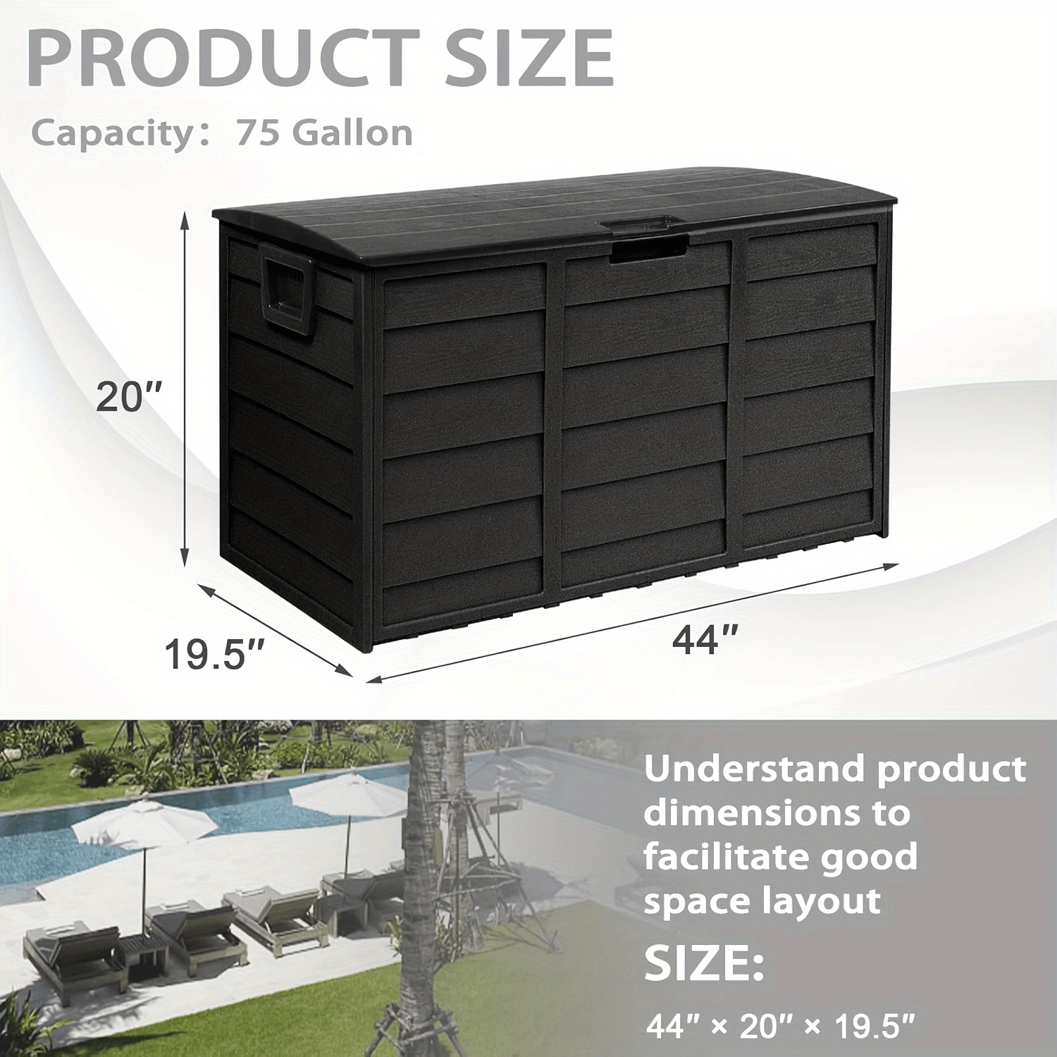 75 Gallon Outdoor Storage Box Deck Box with Handles | Large Waterproof Lockable Cabinet for Pool Accessories, Garden Tools & Camping Gear ¨C Easy Assembly Yard Storage Bin, Pure Black