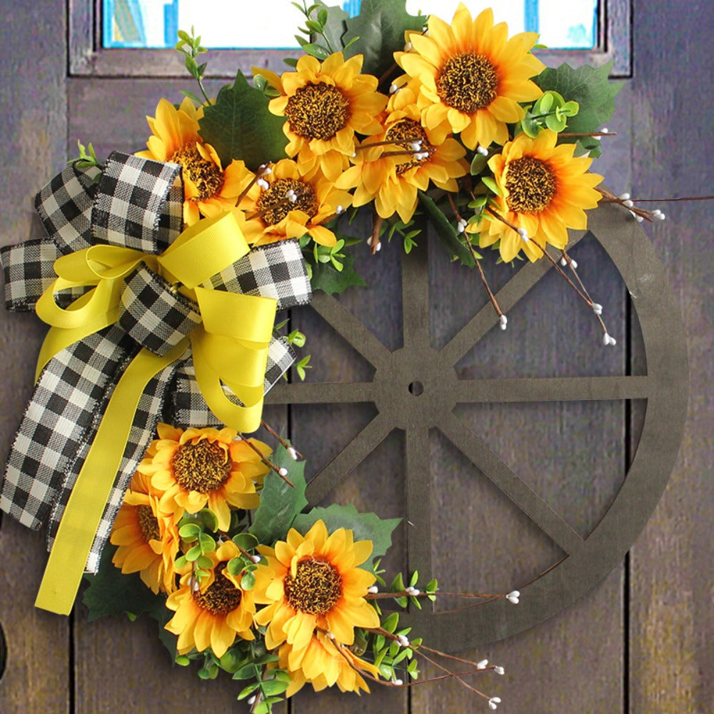 Sunflower Bow Wreath for Front Door - Handcrafted Thanksgiving Wreath with Natural Look, Fall Seasonal Home Decor, Easy Installation Door Hanging Decoration