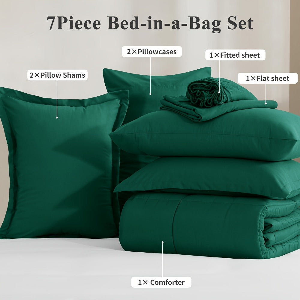 7 Piece Comforter Set Luxury Soft Fluffy Bedding All Season Bed in a Bag with Comforter Fitted Sheet Flat Sheet Pillowcases Hypoallergenic Breathable Easy Care Queen King Twin XL Full