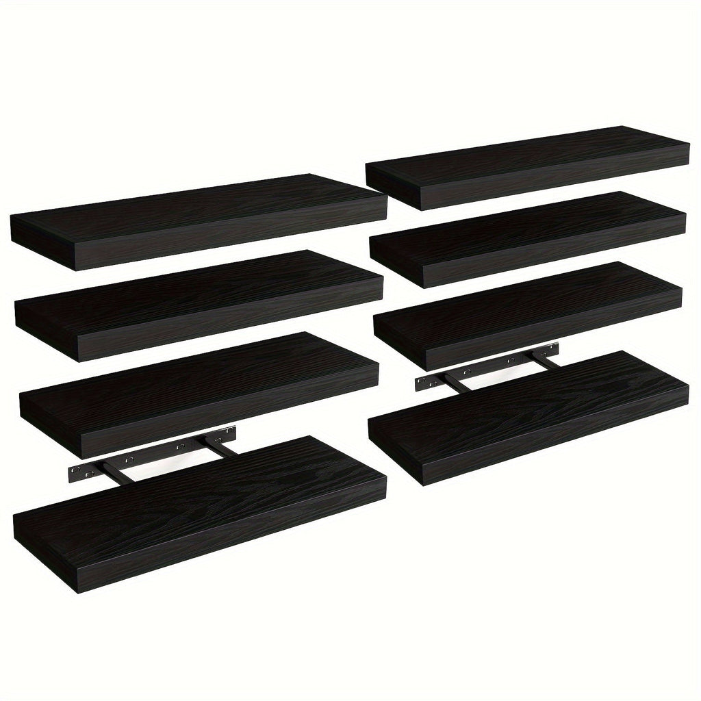 Floating Shelves for Wall 4/8pcs 15.8 Inch, Rustic Wood Wall Shelves with Invisible Brackets, Wall Mounted Display Shelf for Home Decor, Living Room, Bedroom, Bathroom ¨C Walnut, Brown, Black, White, Gray