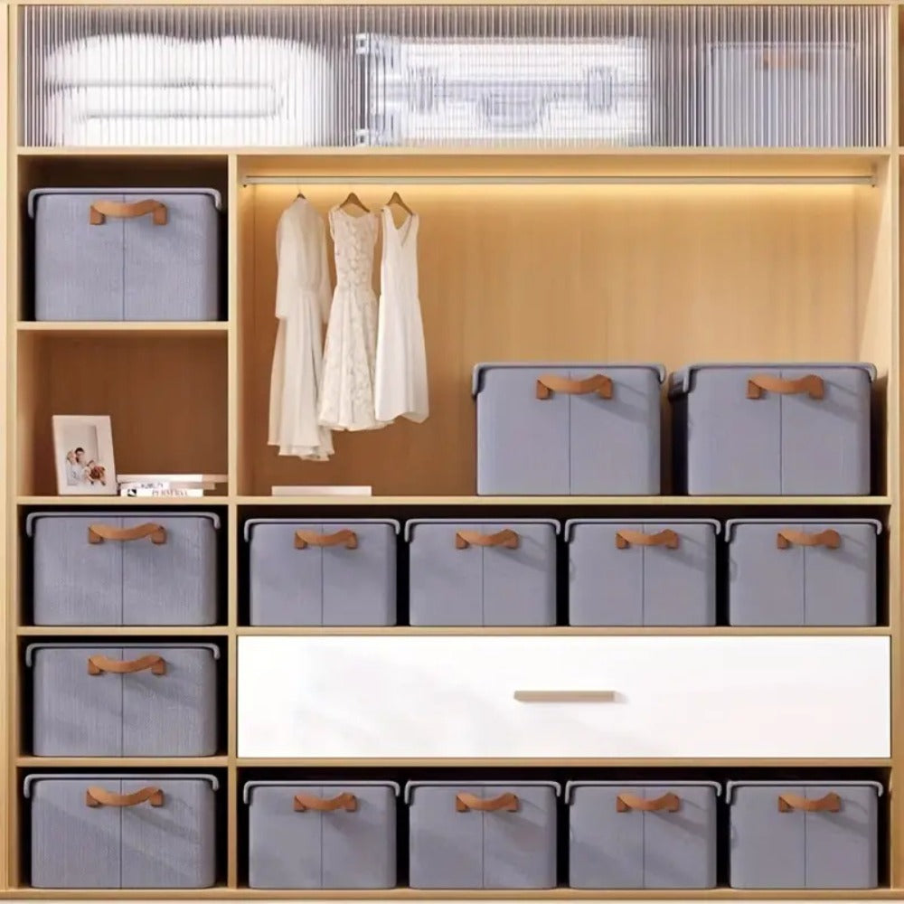 Foldable Clothes Storage Box with Transparent Lid 6-Pack, Stackable Wardrobe Organizer Bins with Steel Frame & Handles, Collapsible Fabric Closet Storage Boxes for Clothing Blankets Sundries, Green Beige Gray