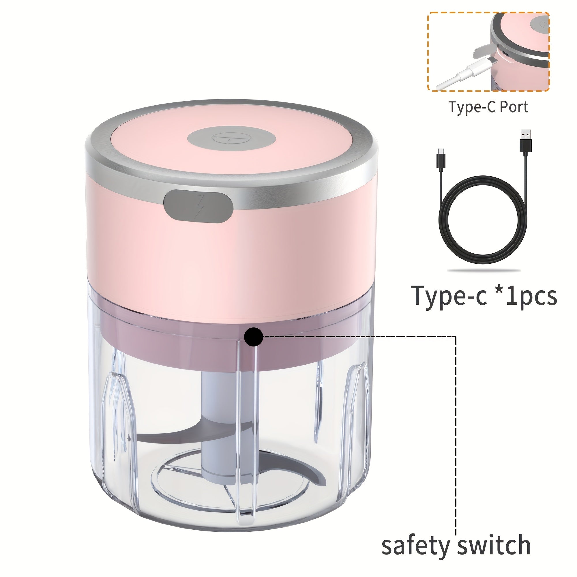 Mini Electric Garlic Chopper USB Rechargeable - Electric Food Chopper & Masher, Portable Garlic Crusher for Meat, Onion, Ginger & Herbs, 250ML / 8.45oz Kitchen Gadget in White, Green & Pink