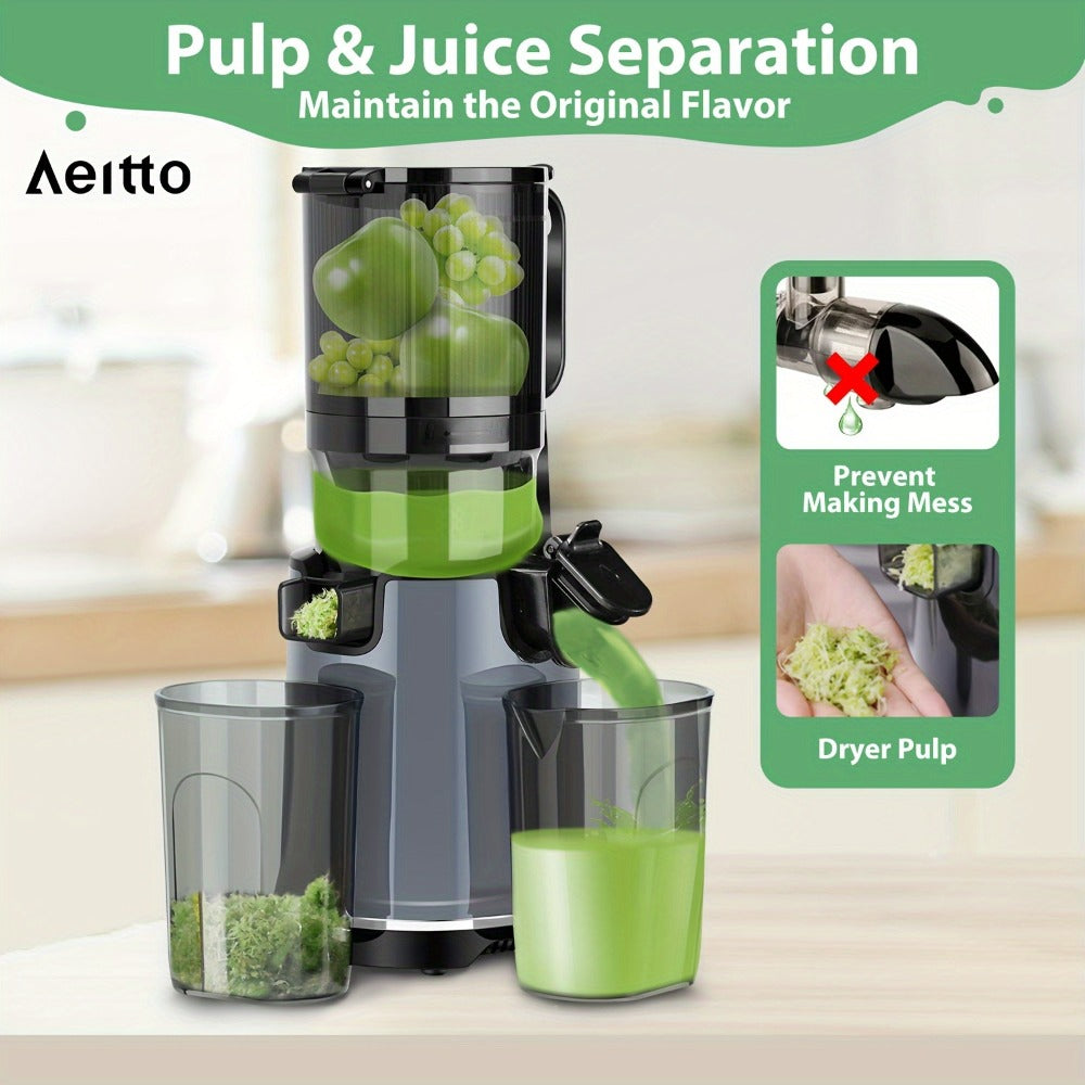 Cold Press Slow Juicer Machine with 5.3-Inch Large Feed Chute - High Juice Yield, Safety Lock, One-Click Cleaning, Masticating Juicer for Whole Fruits & Vegetables, Family Healthy Lifestyle, Black
