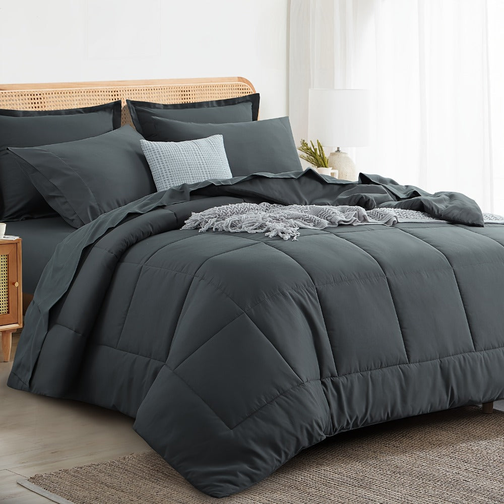 7 Piece Comforter Set Luxury Soft Fluffy Bedding All Season Bed in a Bag with Comforter Fitted Sheet Flat Sheet Pillowcases Hypoallergenic Breathable Easy Care Queen King Twin XL Full