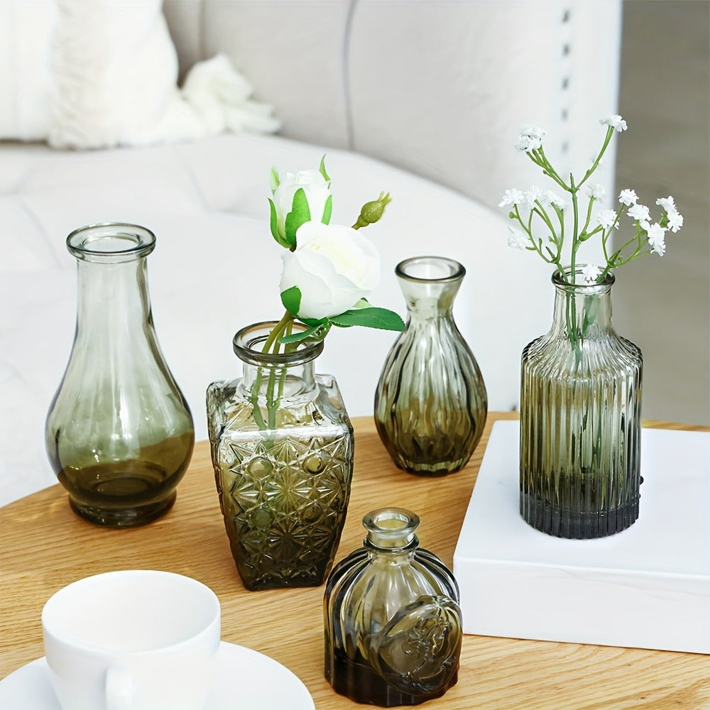 Mini Glass Vases Bulk Set 14pcs Gradient Green Relief Flower Bottles for Wedding Centerpiece Home Dining Table Party Decor Halloween Christmas