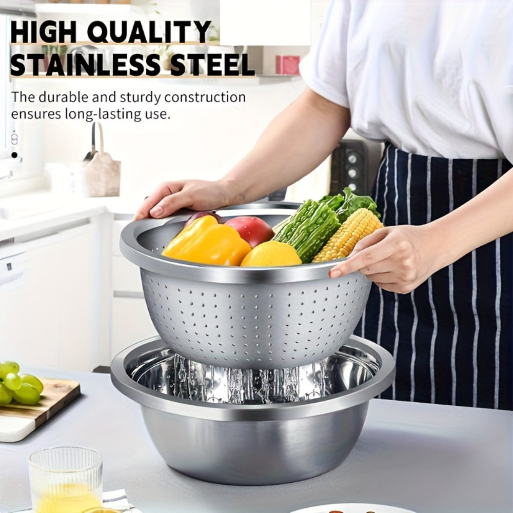 Stainless Steel Colander with Mixing Bowl Set 304 Food Grade Strainer Bowl for Washing Vegetables Fruit Rice Dishwasher Safe Kitchen Colander Sieve Multiple Sizes