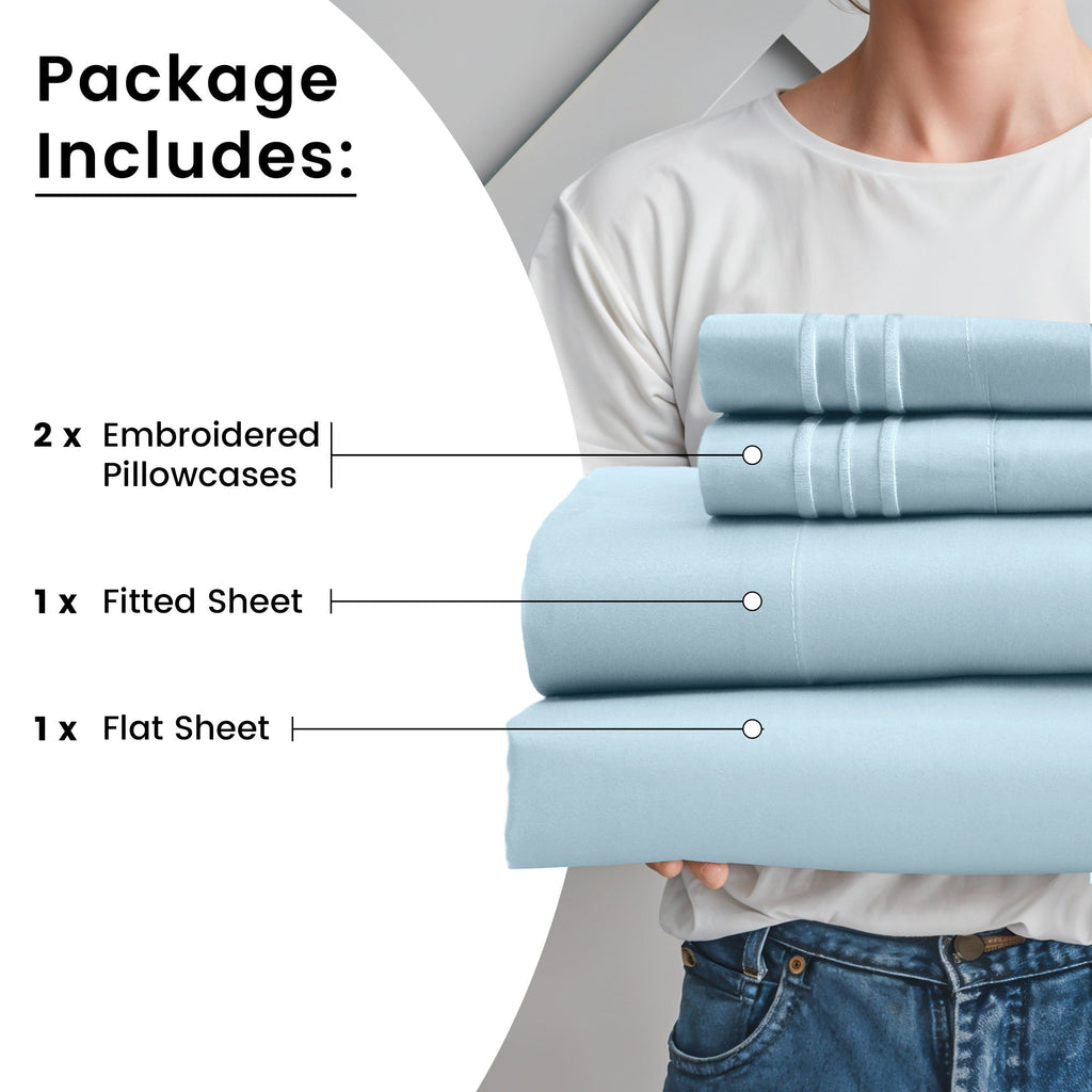 Fitted Sheet Set 6-Piece Brushed Polyester Deep Pocket Bed Sheets 20 Colors Hotel Luxury Soft Bedding with Embroidered Pillowcases
