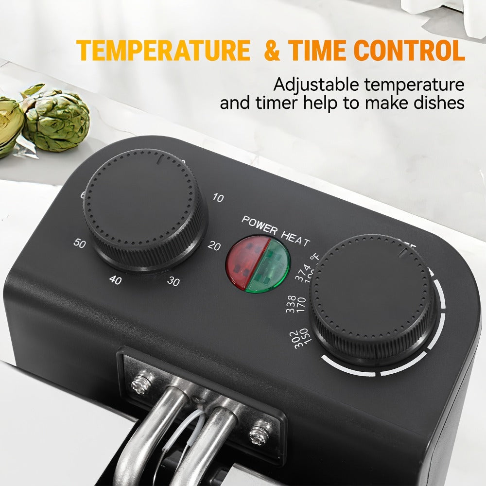 Electric Deep Fryer 1700W, Large Deep Fryer with Adjustable Time & Temperature Control, Stainless Steel Frying Basket, Lid with View Window, 101.44oz / 1.32gal Capacity, Home Kitchen Countertop Fryer