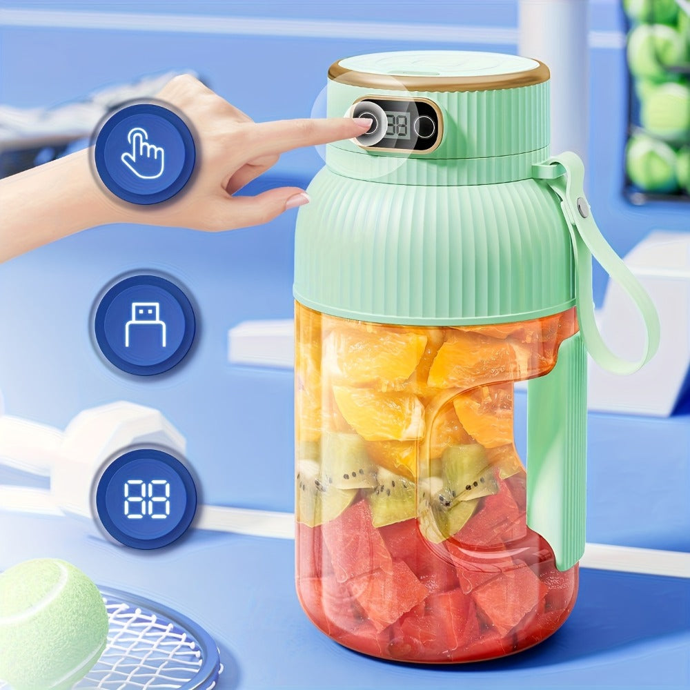 Portable Blender Personal Juicer Cup - Upgraded 10-Blade USB Rechargeable Smoothie Blender for Fruits, Vegetables & Milkshakes, Large Capacity, Digital Display, Travel Cover, Sports & Outdoor Use
