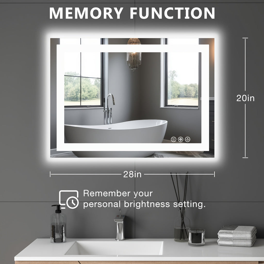 LED Bathroom Mirror with Anti-Fog ¨C Dimmable Vanity Mirror, 3 Color Lighting Modes, Dual Light Source, Wall Mounted Horizontal or Vertical, Tempered Glass, Multiple Sizes