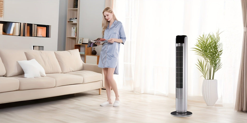 Bladeless Tower Fan 36 Inch | Remote Control, 5-Speed Settings & 4 Operating Modes, Whisper-Quiet 28dB, 12-Hour Timer, Oscillating Standing Fan for Home, Bedroom & Office ¨C Titanium Gray & Black