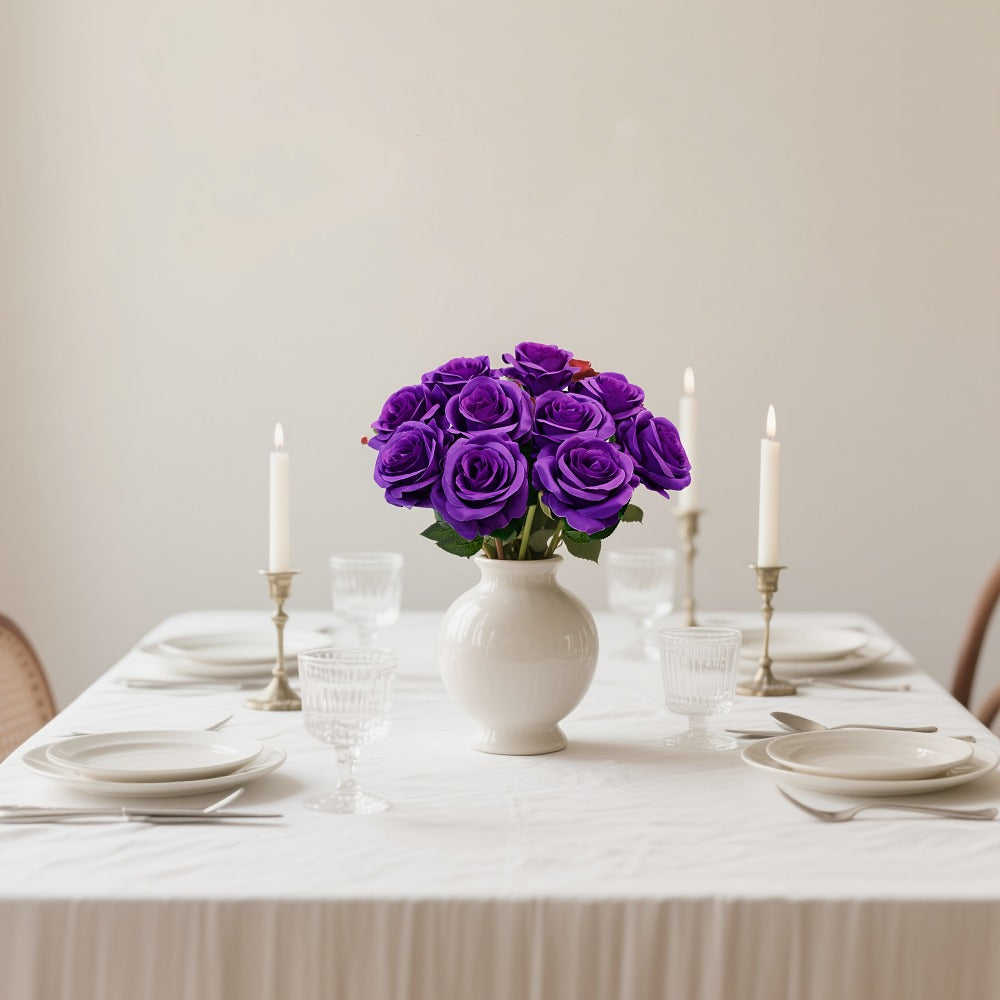 10pcs Artificial Silk Roses Bulk - Fake Flowers for Wedding Home Decor, 19.69¡± Long Stem, Deep Purple & Dark Green