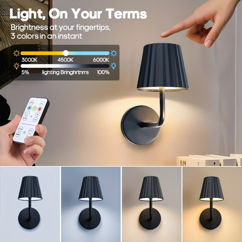 LED Wall Sconce Touch Dimmable Remote Control USB Powered Battery Backup 3 Color Temperatures Timer Easy Install for Bedroom Living Room Hallway Low Voltage No Wiring 1pc or 2pcs