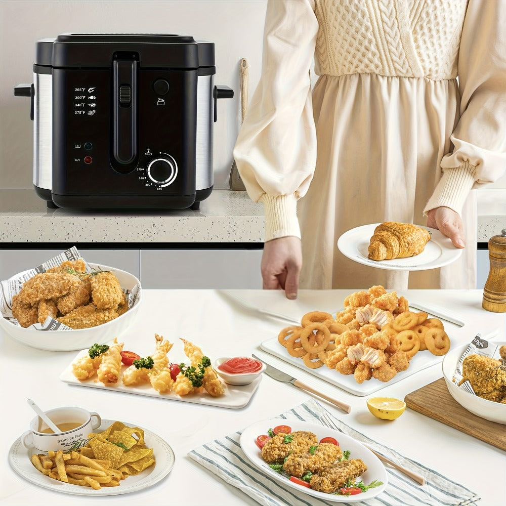 Electric Deep Fryer Stainless Steel Basket 1.5L to 6L ¨C Adjustable Temperature Foldable Handle Transparent Window Anti-Splash Lid | Dishwasher Safe Easy Clean | Home Family Dinner Party Kitchen