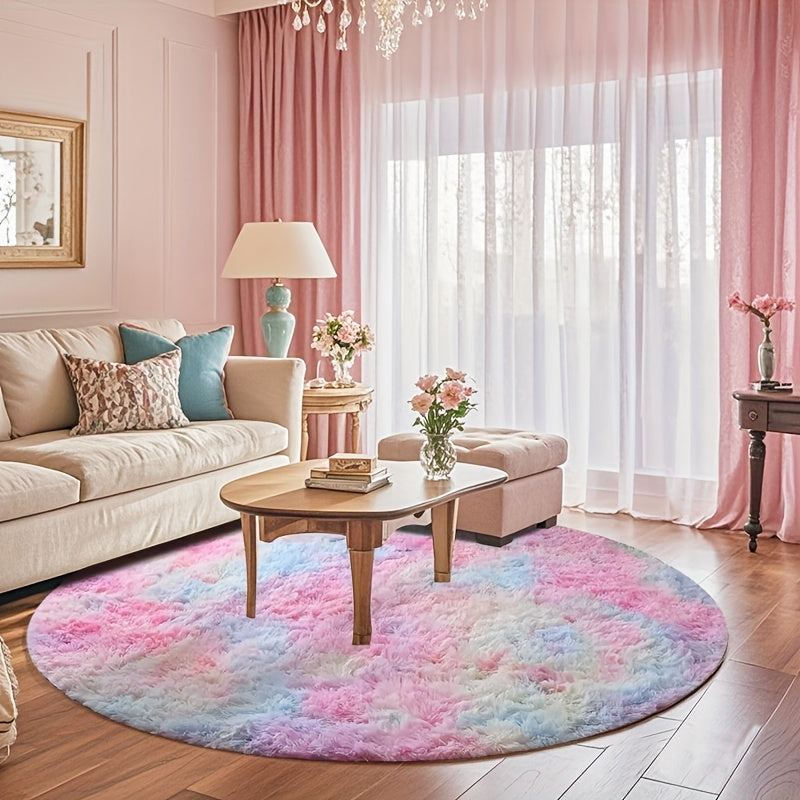 Round Faux Fur Area Rug - Soft Plush Circle Carpet for Living Room Bedroom, Machine Washable, Multiple Colors & Sizes