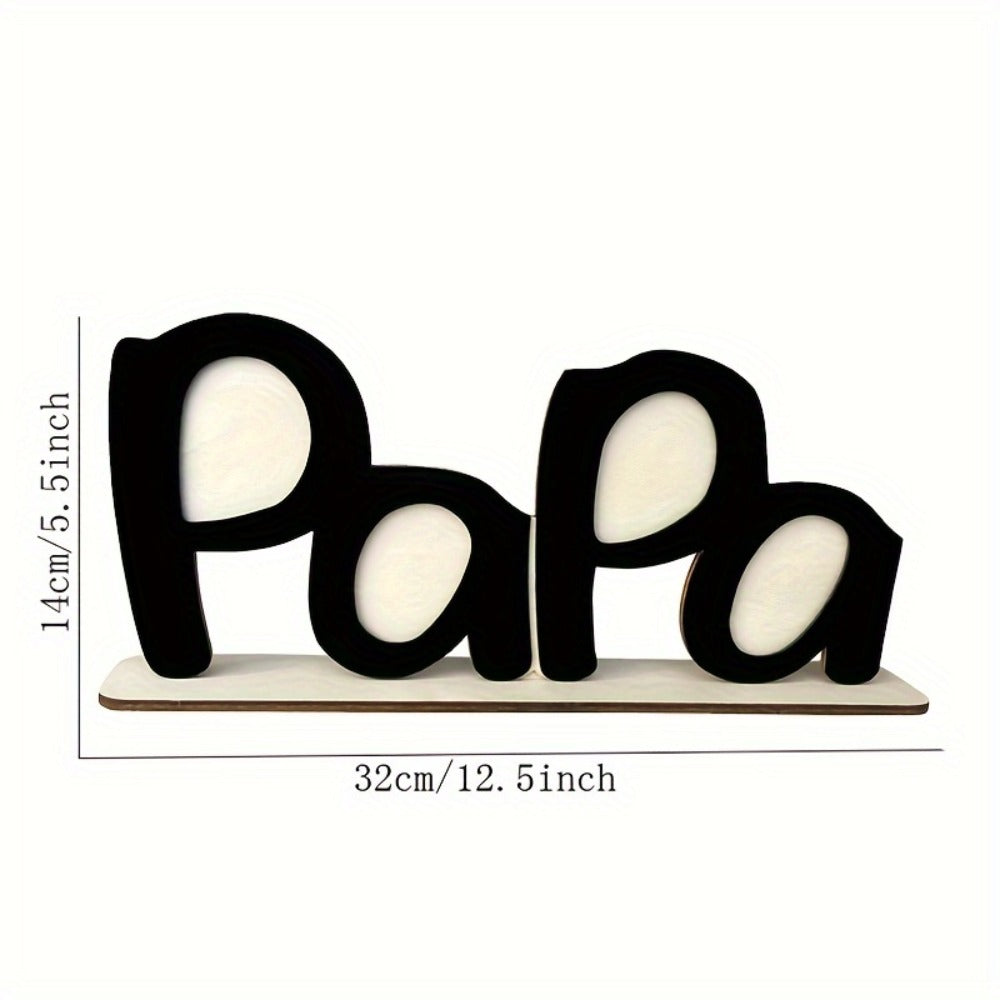 Wooden Photo Frame Papa Circular Classic Design Desktop Display Sentimental Gift for Dad Husband Grandfather Father's Day Birthday Christmas Home Decor Durable Wood Picture Frame