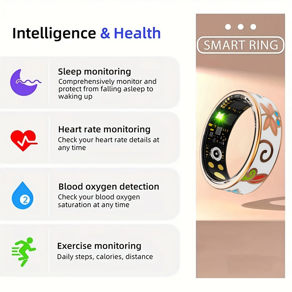 Women's Smart Ring Fitness & Sleep Tracker ¨C Step, Distance & Calorie Monitor, IP68 Waterproof, Bluetooth 5.3, iOS & Android, Elegant Daily Accessory, Gift for Mom & Girlfriend