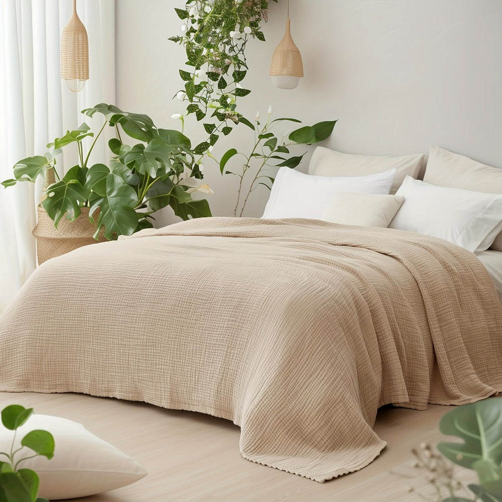 Muslin Blanket 100% Cotton 6-Layer ¨C Breathable Soft Gauze Throw for Couch & Bed, All Season, Machine Washable, 13 Colors, 5 Sizes