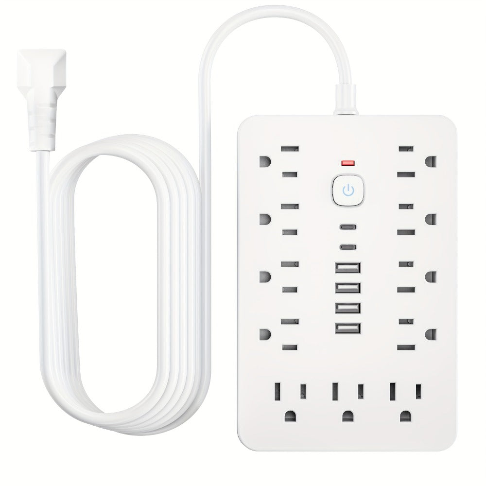 Surge Protector Power Strip 17-in-1 with 11 AC Outlets 4 USB-A 2 USB-C Ports Flat Plug Extension Cord Space-Saving Compact Design for Home Office Kitchen Desk Wall Charging Station