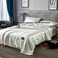 Cooling Satin Quilt Summer Comforter Ultra-Soft Breathable Lightweight Blanket, Machine Washable Satin Weave Bedspread for Home Dorm Hotel, Twin Full Size, White Silvery Grey Pink Lake Blue
