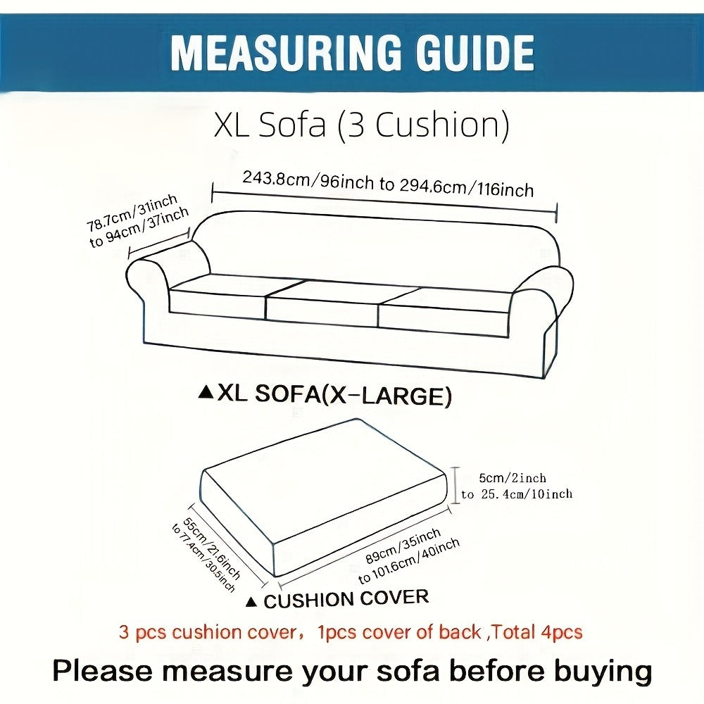 Stretch Sofa Cover Elastic Slipcover Grid Pattern Jacquard Anti-Slip Full Coverage Sofa Protector Machine Washable for 1 2 3 Seater XL Sofa Living Room Bedroom