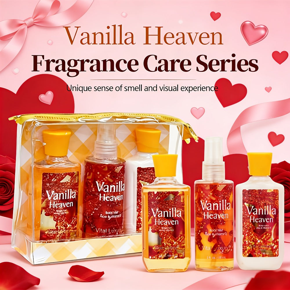 Vanilla Bath & Body Care Gift Set for Women ¨C Shower Gel 3oz + Body Lotion 3oz + Body Mist 3oz | Moisturizing, Refreshing & Deodorizing Spa Gift for Mom, Wife, Sister or Girlfriend
