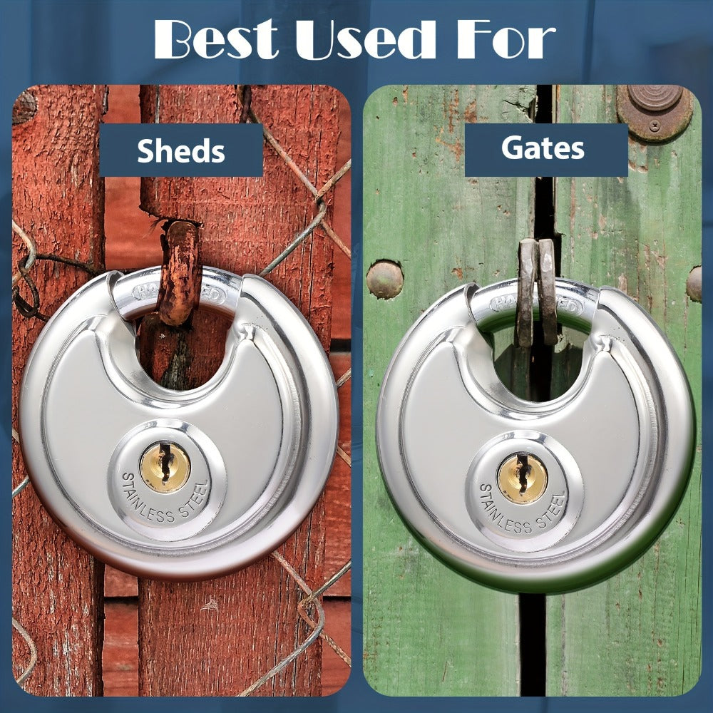 Padlocks with Same Key - 10pcs Stainless Steel Disc Lock Set, Keyed Alike Discus Pad Lock 2-3/4 Inch Wide 3/8 Inch Shackle, Outdoor Weatherproof Lock for Storage Unit, Shed, Garage, Gate & Fence
