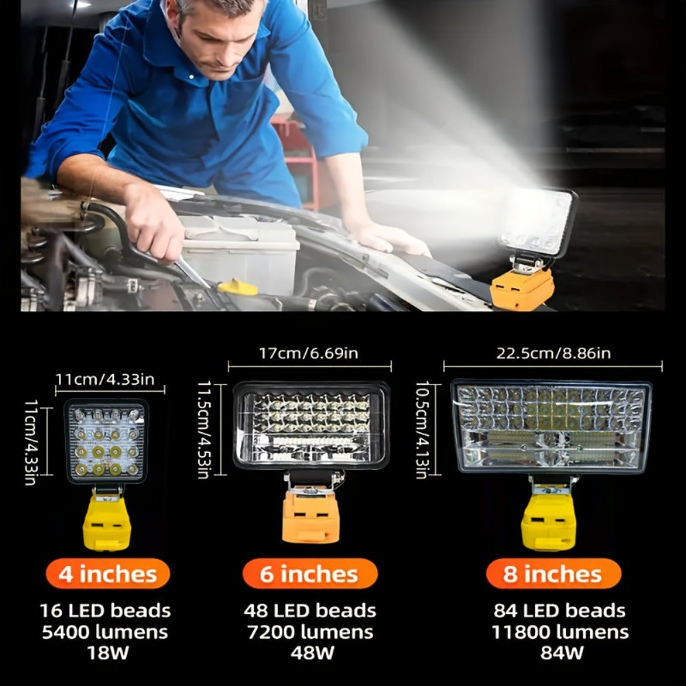 LED Work Light Compatible with DeWalt 20V Battery - 18W/84W Adjustable Floodlight, 4/8 Inch Portable Jobsite Light with USB & Type-C Ports, Angle Adjustable for Camping Automotive Repair Worksite