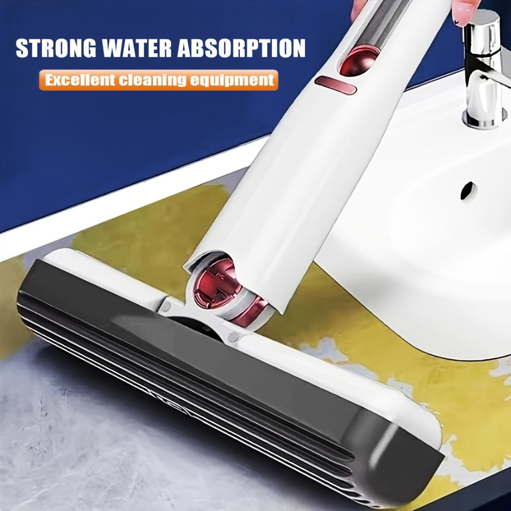Mini Sponge Mop with Adjustable Handle & 4 Reusable Heads ¨C Self-Squeezing Portable Cleaning Mop for Bathroom, Kitchen, Car & Window