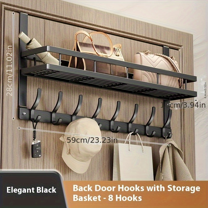 Over-the-Door Storage Rack with Hooks ¨C Metal Multifunctional Organizer for Bedroom Bathroom Kitchen, 4/5/6/8 Hook Options in Gray & Black