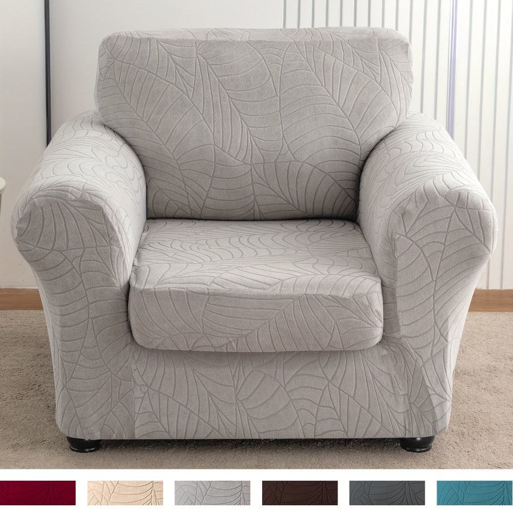Armchair Slipcover 2pcs Set Jacquard Leaf Texture Stretch Chair Cover with Seat Cushion Cover Spandex Non-Slip Elastic Removable Washable Sofa Couch Cover for Living Room Dining Room Hotel Home Decor