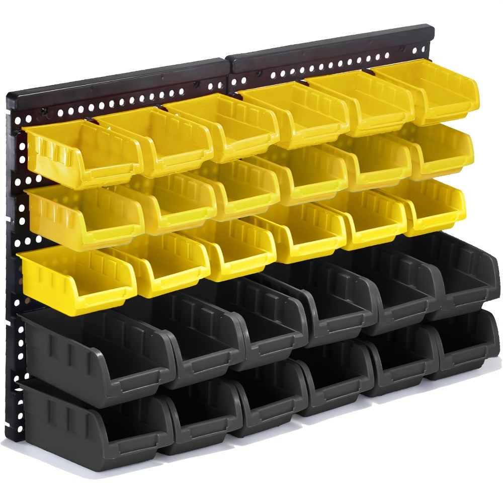 Plastic Parts Storage Bins Wall Mount 30pcs ¨C Heavy Duty Small Hardware Organizer for Screws, Nuts, Bolts & Nails | Multi-Tier Wall Shelf System for Garage, Workshop & Craft Room | Space-Saving Bin Rack