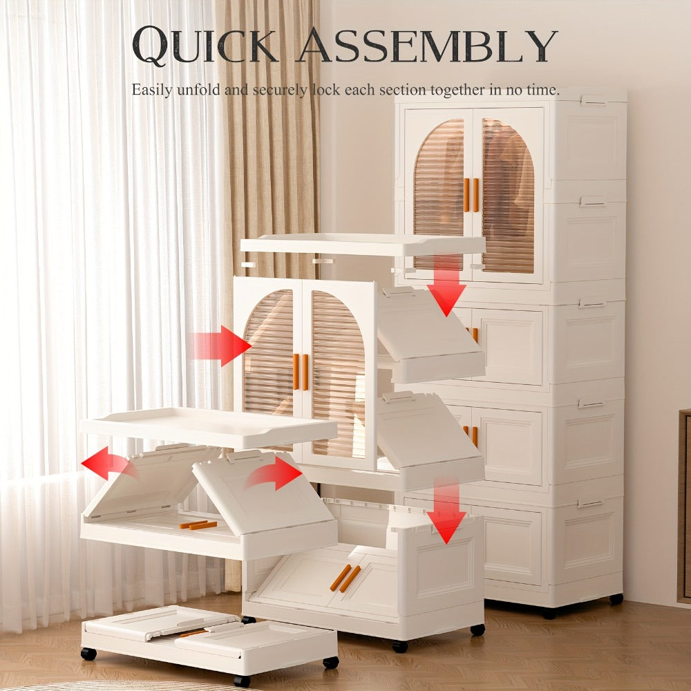 Folding Wardrobe Storage Cabinet on Wheels with Magnetic Door, Hanging Rod & Shelves ¨C 25.6¡± Wide Portable Closet Organizer
