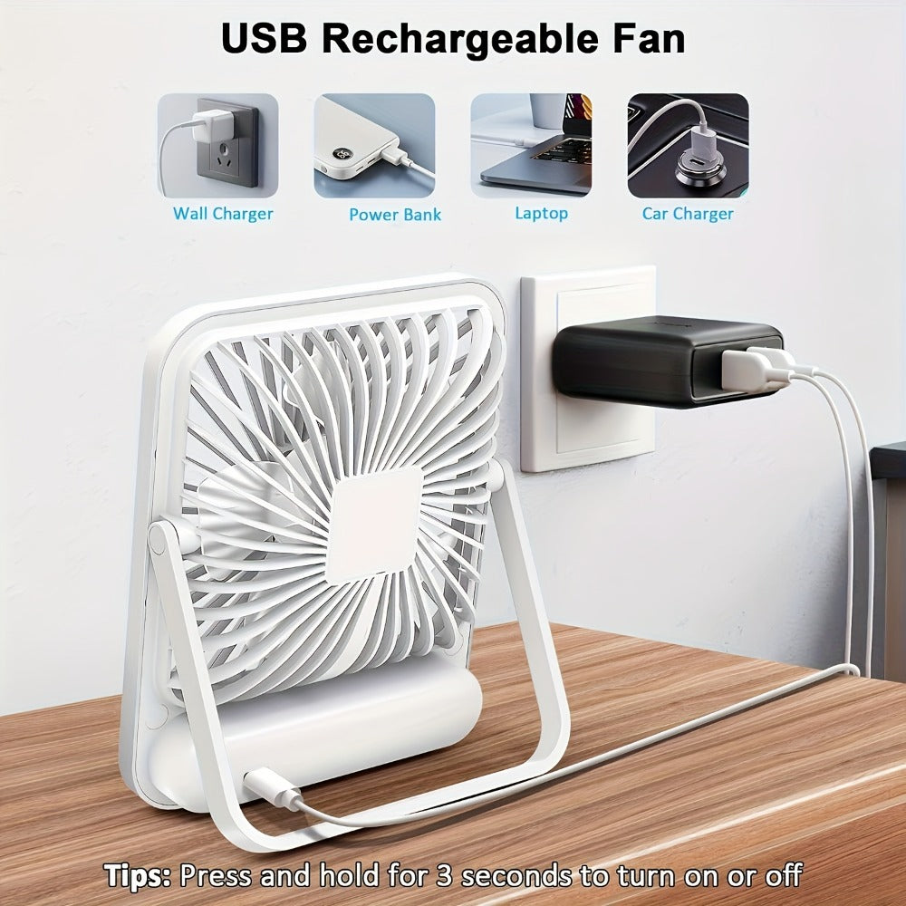 Mini Desktop Fan Square Design | Ultra-Quiet 5-Speed USB Rechargeable 1800mAh Portable Cooling Fan for Home, Office, Car & Travel ¨C Compact Lightweight Personal Desk Fan, White & Pink