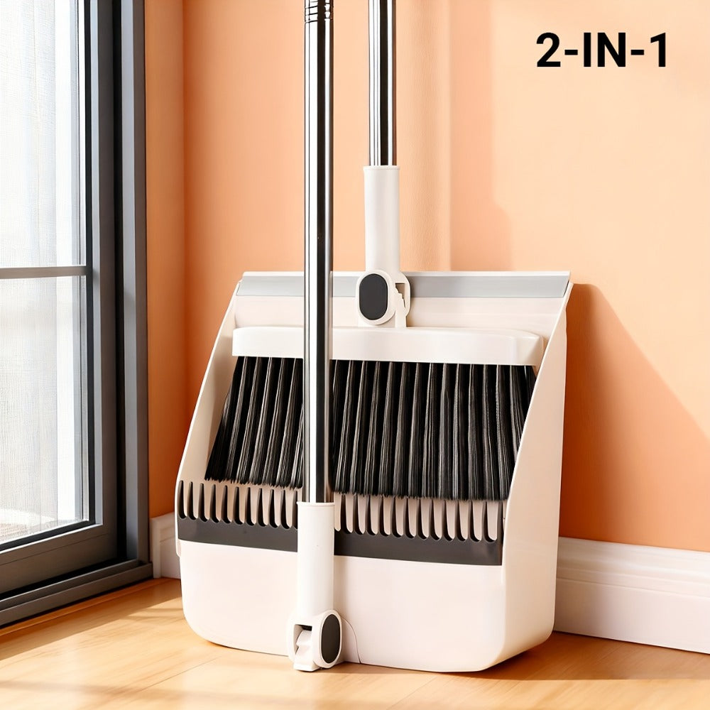 Broom and Dustpan Set with Long Handle - 2-in-1 3-in-1 4-in-1 Foldable Broom Dustpan Combo with Floor Brush for Home Office Dorm Room, Quick Dust Removal Household Cleaning Tool Set, White Pink Blue Orange Purple Grey