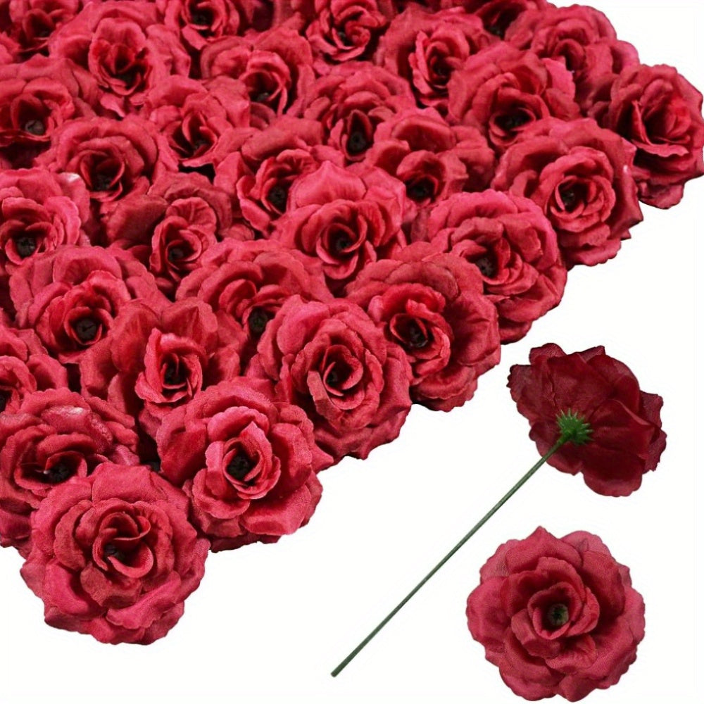 Artificial Roses with Stems 50pcs Silk Fake Flowers | 3 Inch Flower Head 6 Inch Stem Detachable DIY | Wedding Valentine's Day Home Decor Bouquet Arrangement in 6 Colors