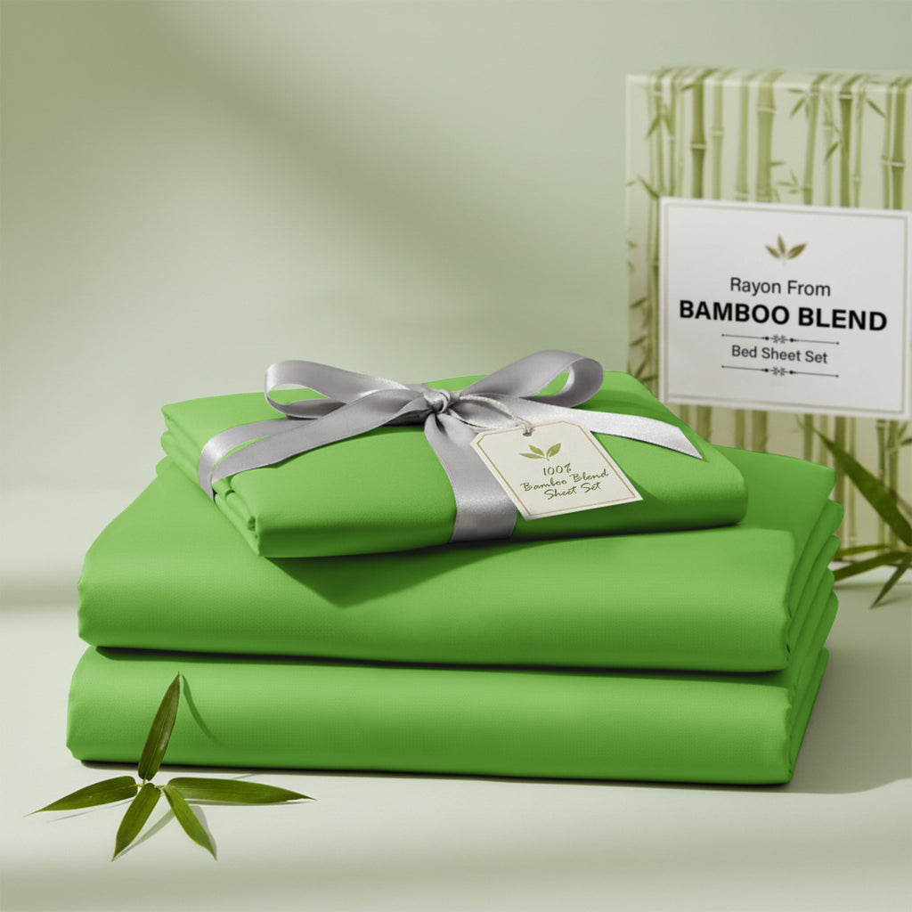 Bamboo Blend Bed Sheet Set 4 Piece 30% Bamboo Viscose 70% Polyester Cooling Deep Pocket 16 Inch Wrinkle-Resistant Moisture-Wicking Twin Full Queen King Cal King