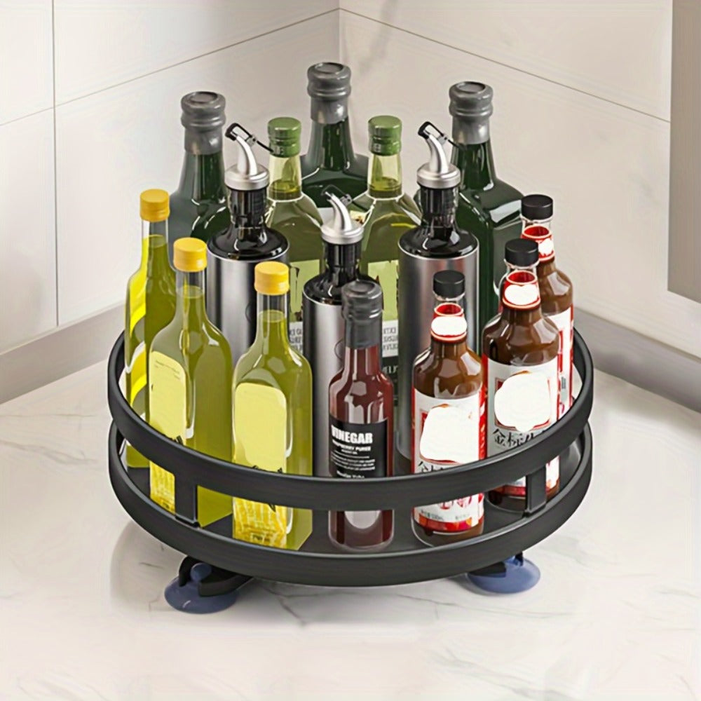 Lazy Susan Turntable Organizer Metal Rotating Spice Rack 1 2 3 Tier for Cabinet Kitchen Countertop Pantry Bathroom ¨C Spinning Storage Rack with Suction Cup Feet & Labels