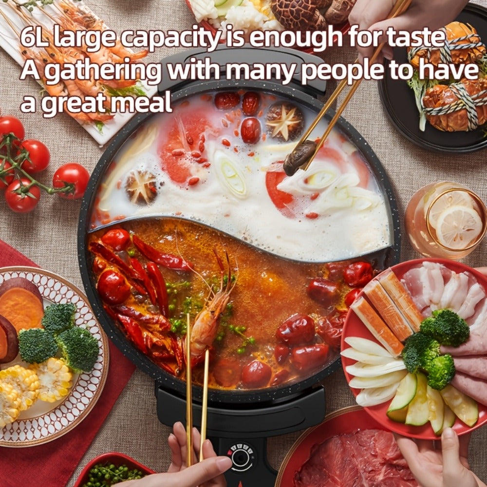 Mandarin Duck Hot Pot Electric ¨C Large Capacity Non-Stick Divided Hot Pot for Steaming, Boiling, Frying & Stewing, Quick Heating, US Plug, Perfect for Family Hot Pot Night