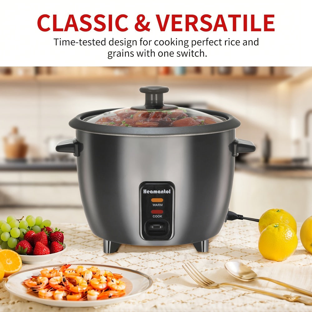 Rice Cooker 6-Cup Non-Stick with Yogurt Maker Function - 3-Cup Uncooked Grain Cooker with Removable Non-Stick Pot Auto Keep Warm One-Touch Operation, Compact Electric Rice Cooker for Home Dorm Office Black