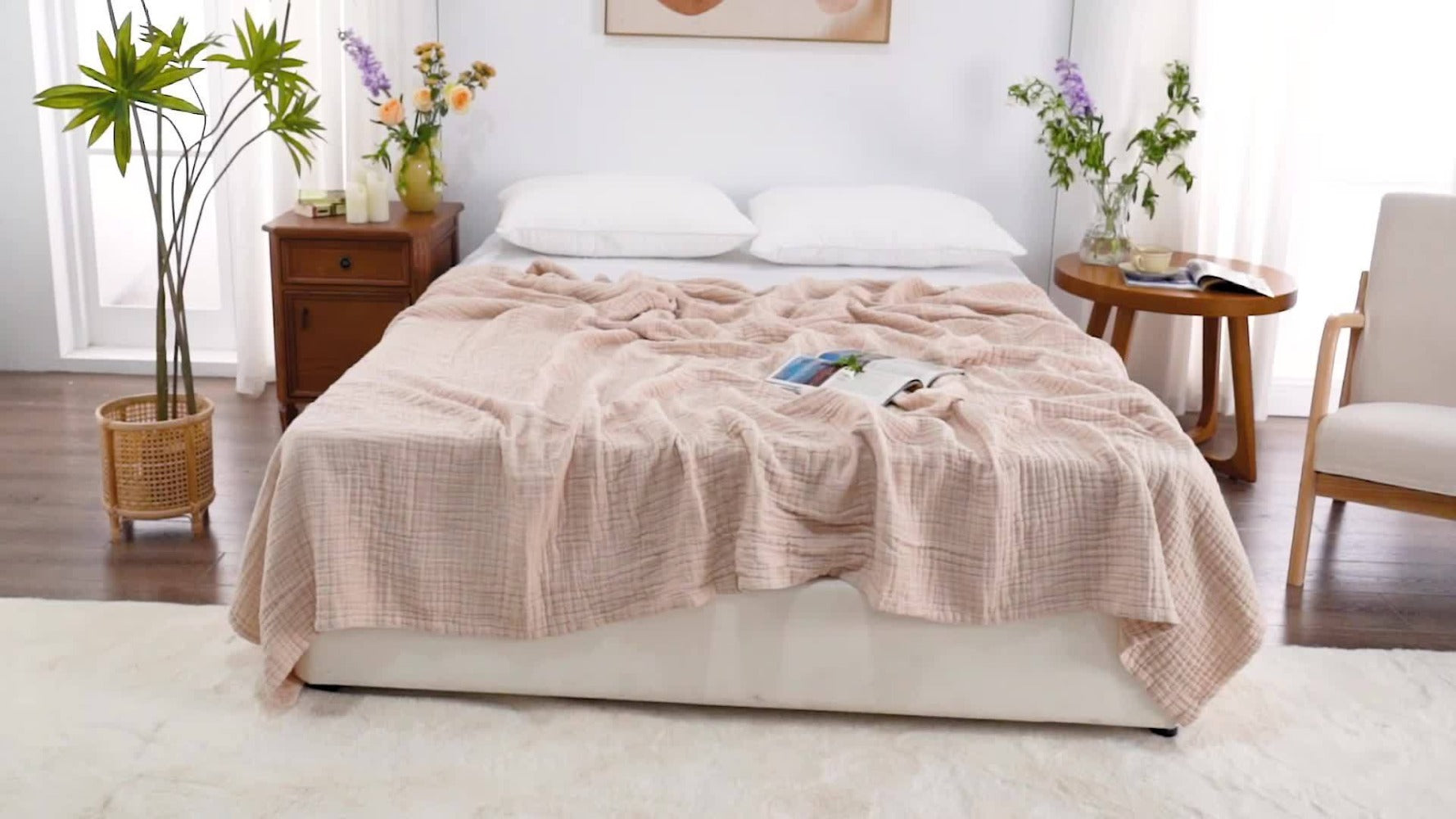 6-Layer Gauze Blanket 100% Muslin ¨C Lightweight Breathable Cotton Throw for Couch & Bed, All Season Adult Blanket, 4 Colors