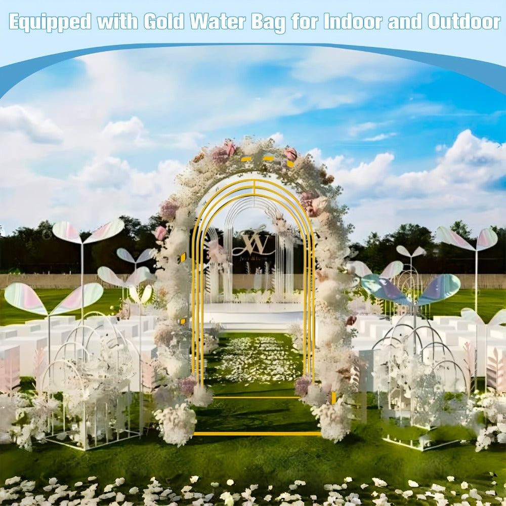2-Piece Wedding Arch Backdrop Frame Set 7.2FT+6FT Metal Balloon Arch Stand for Wedding Birthday Party Garden Outdoor Indoor Event Decor Gold White