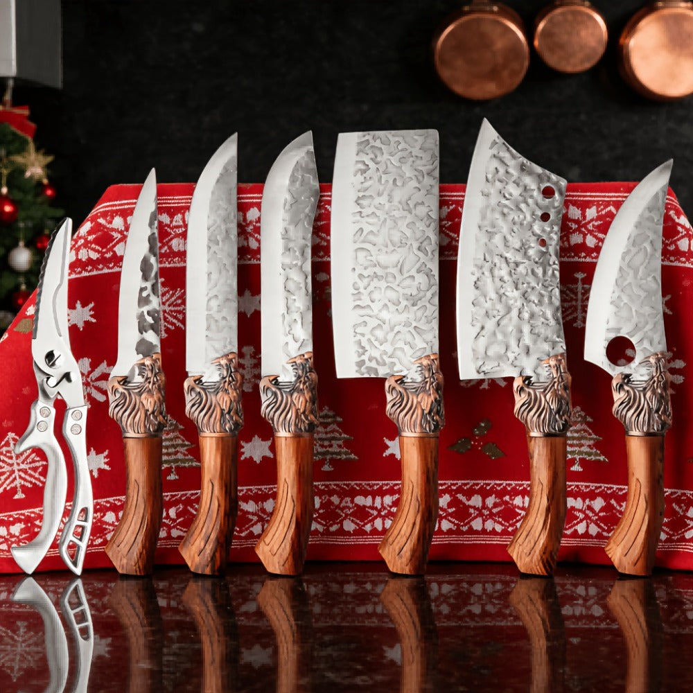 Kitchen Knife Set 7 Piece Professional Stainless Steel - Ultra Sharp Chef Knives with Boning, Slicing, Carving, Fish, Butcher Knife & Scissors for Meat