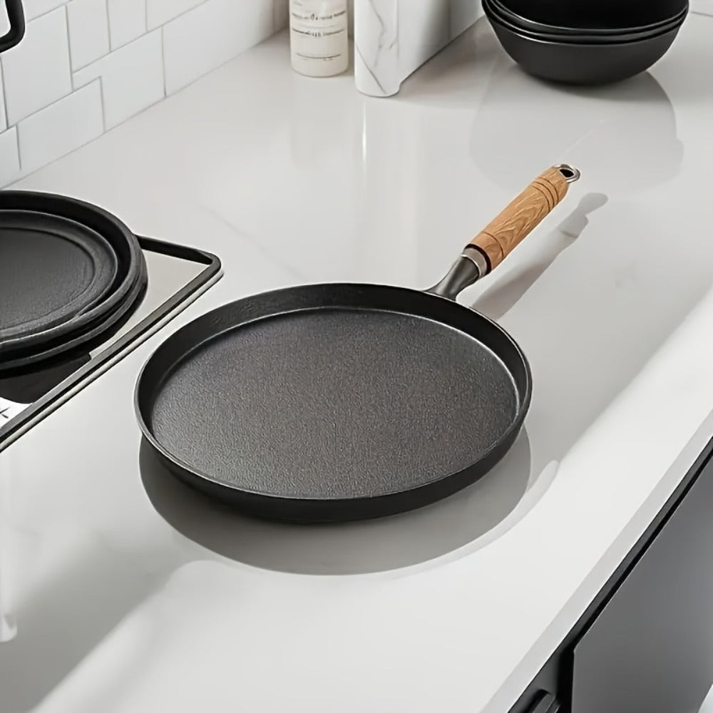 Cast Iron Skillet Non-stick Flat Pan 8.27/9.45/10.63 Inch for Pancakes Eggs & Crepes ¨C Induction Gas Campfire Compatible Breakfast Griddle Pan for Indoor Outdoor Cooking