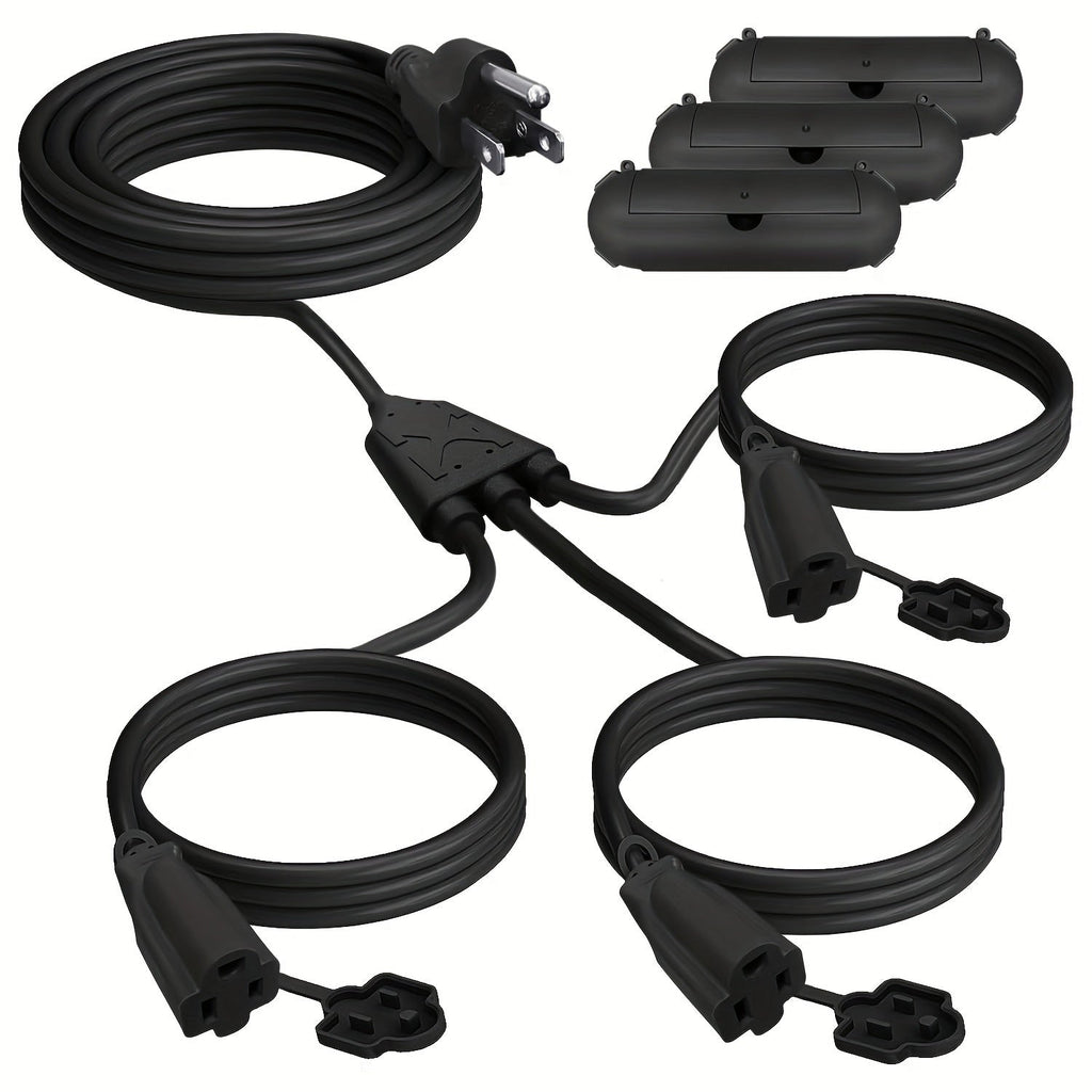 Extension Cord Splitter 1 to 3 Outlets 25FT 50FT 16/3 SJTW Pure Copper Core UV-Resistant PVC Jacket 3 Grounded Outlets for Holiday Decoration Christmas Lights Outdoor Indoor Patio Garden Black Green