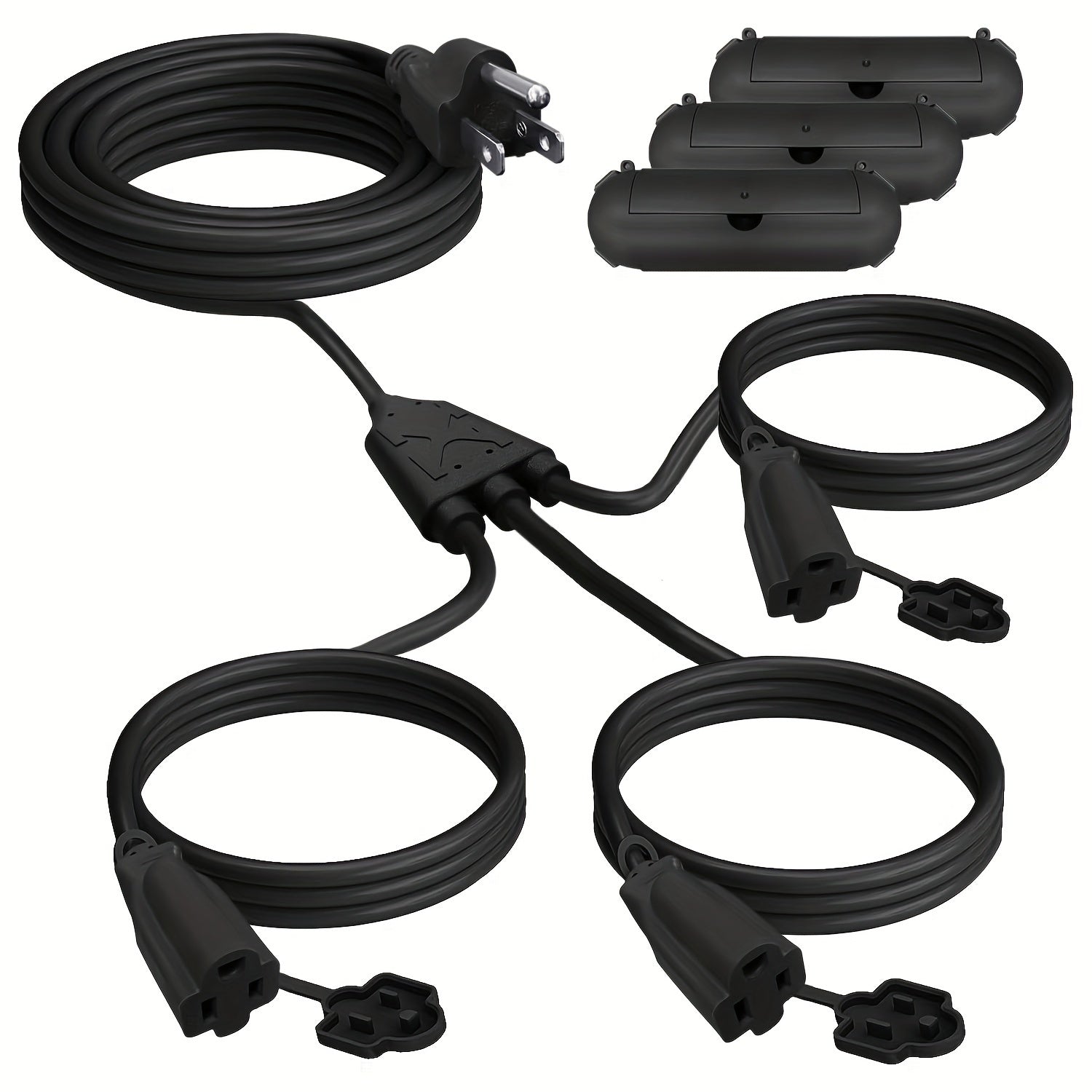 Extension Cord Splitter 1 to 3 Outlets 25FT 50FT 16/3 SJTW Pure Copper Core UV-Resistant PVC Jacket 3 Grounded Outlets for Holiday Decoration Christmas Lights Outdoor Indoor Patio Garden Black Green
