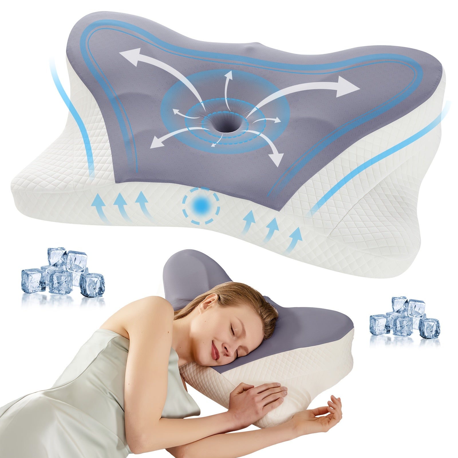 Memory Foam Cervical Pillow Ergonomic Contour Neck Support Orthopedic Bed Pillow for Side Back Stomach Sleepers with Cooling Pillowcase Queen King